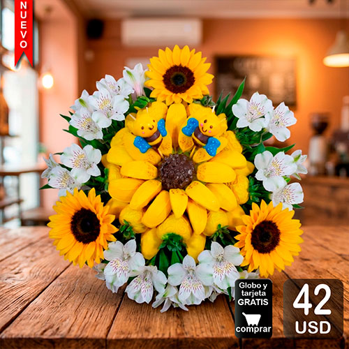 arreglo frutal flores amarillas
