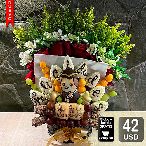 arreglo frutal logro para graduación