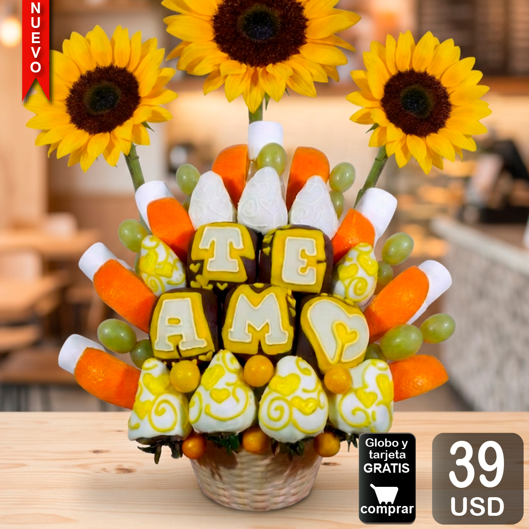 arreglo frutal flores amarillas