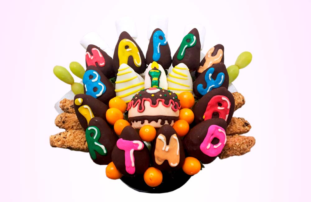 Arreglo Frutal Happybirthday, Un diseño frutal, para festejar al cumpleañero