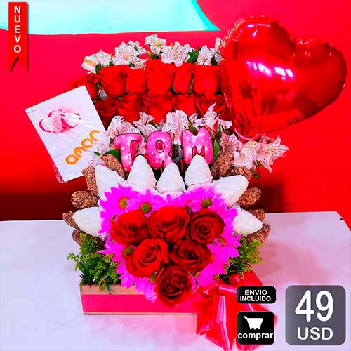 Bouquet de flores y frutas Corazón para demostrar cuánto amas a ese ser especial